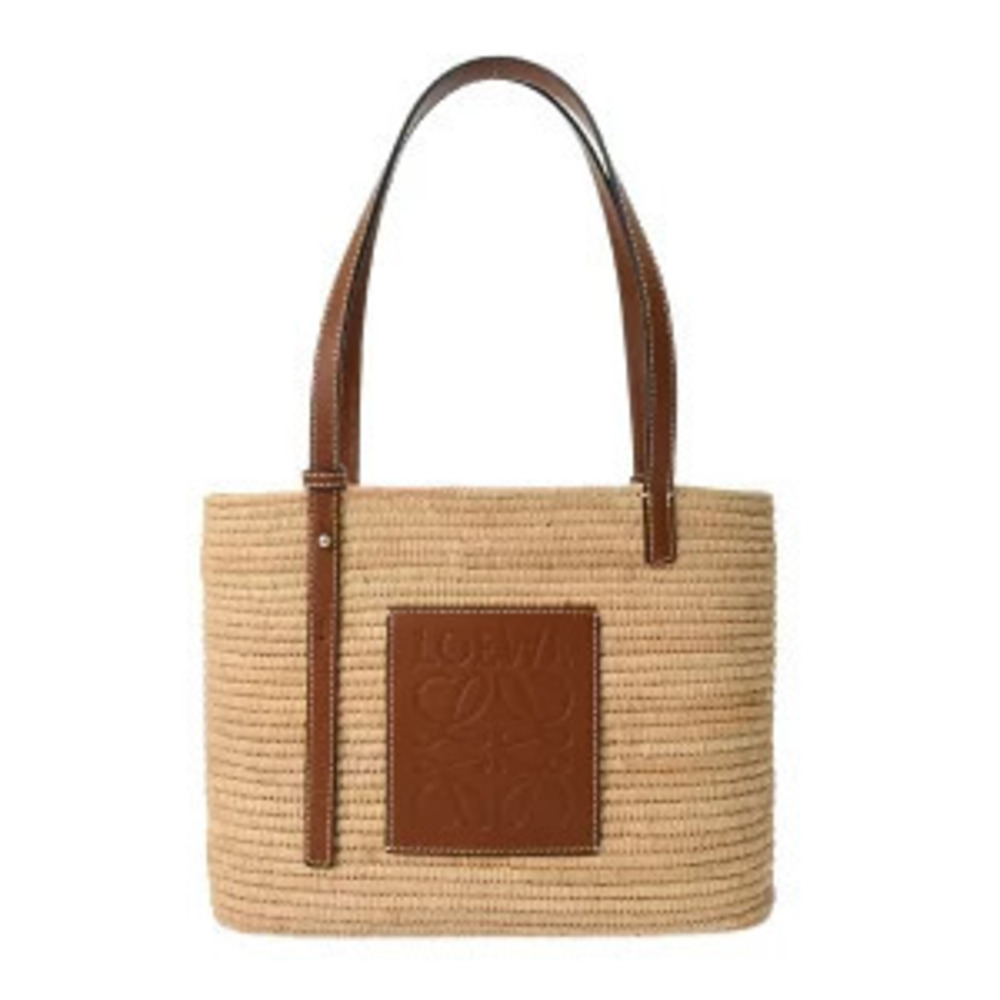 Loewe Square Basket Bag Tan Raffia Calfskin